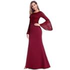 Long-sleeve Lace Sheath Evening Gown