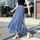 Lace Hem Midi A-line Skirt