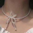 Faux Pearl Bow Necklace 1 Pc - Faux Pearl - White - One Size