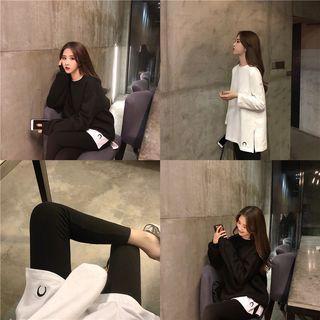 Moon Embroidered Long-sleeve T-shirt / Crew-neck Pullover / Plain Leggings