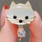 Cat Faux Crystal Magnetic Brooch Ly734 - White - One Size