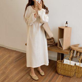 Long-sleeve Loose Fit Plain Midi Dress