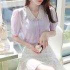 Lace Chelsea-collar Puff-sleeve Blouse