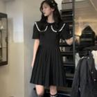 Pleated Mini A-line Dress Black - One Size