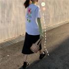 Short-sleeve Floral T-shirt / Midi A-line Skirt