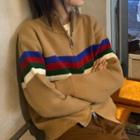Color Block Striped Zip-up Cardigan