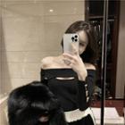 Off-shoulder Cutout Knit Top Black - One Size