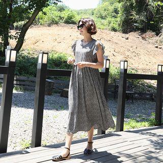 V-neck Frill-trim Patterned Dress