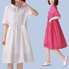 Mandarin Collar Bell-sleeve A-line Linen Dress