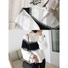 Balloon-sleeve Two-tone Ribbed Sweater