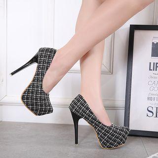 Platform High Heel Tweed Pumps