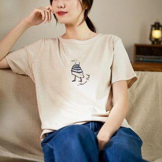 Short-sleeve Print Shirt Oatmeal - One Size