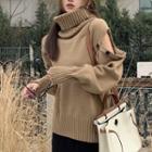Off-shoulder High-neck Knit Sweater