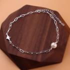 Faux Pearl Anklet 1 Pc - Silver - One Size