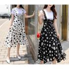 Short-sleeve T-shirt / Dotted Midi A-line Pinafore Dress
