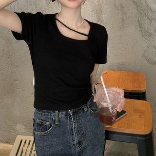 Short-sleeve Bow-back T-shirt Black - One Size