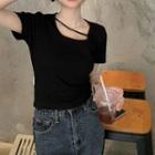 Short-sleeve Bow-back T-shirt Black - One Size