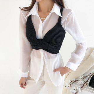 Hidden-button See Through Shirt