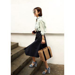 Button-detail Asymmetric-hem A-line Midi Skirt