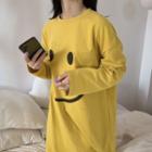 Smiley Face Print Long-sleeve Midi T-shirt Dress