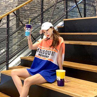 Sleeveless Letter Color-block Oversized Top
