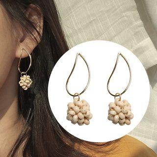Wooden Bead Dangle Earring 1 Pair - Wood Beads - Off-white - One Size