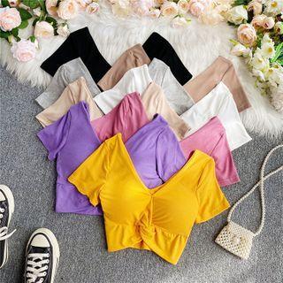 V-neck Padded Knot Cropped Top
