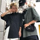 Couple Matching Check Elbow-sleeve Shirt