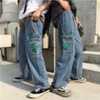 Couple Matching Cartoon Print Wide-leg Jeans