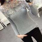 Flower Embroidered Mesh Panel Sweater