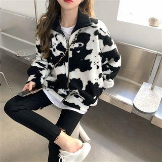 Cow Print Zip-up Jacket White - One Size