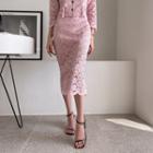 Scallop-hem Flower Long Lace Skirt
