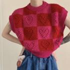 Checkered Sweater Vest Check - Red & Rose Pink - One Size