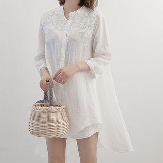 Embroidered 3/4-sleeve Long Shirt