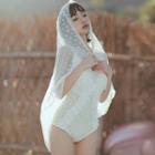 Set: Embroidered Mesh Swimsuit + Cover-up