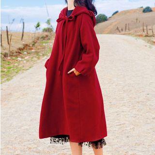 Tie-neck Plain Hooded Coat