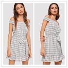Off-shoulder Checked Playsuit