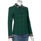 Long-sleeve Collared Lace Top