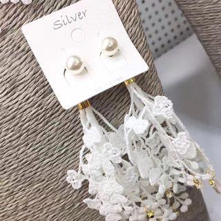 Faux-pearl Lace Tassel Drop Earrings