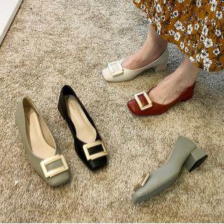 Block-heel Square Toe Shoes