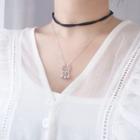 925 Sterling Silver Lock Pendant Layered Choker Necklace Silver - One Size