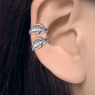Belt Rhinestone Cuff Earring 1 Pair - Rhinestone Buckle Clip On Earring - Silver - One Size