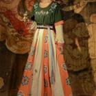 Chinese Hanfu Set Of 3: Embroidered Short-sleeve Coat + Embroidered Long-sleeve Top + Print Semi-body Maxi Dress