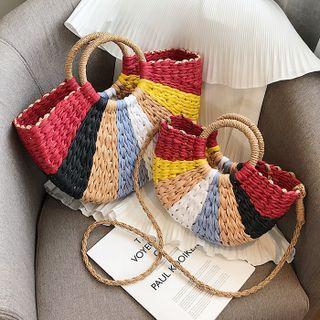 Color Block Woven Tote Bag