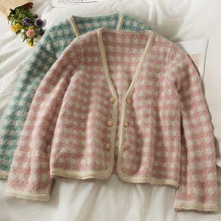 Checkerboard Furry-knit Cardigan