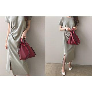 Draped-detail Slit-side Midi Dress