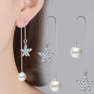 Rhinestone Star & Faux Pearl Threader Earring 1 Pair - Faux Pearl - One Size