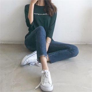Text Print 3/4-sleeve T-shirt
