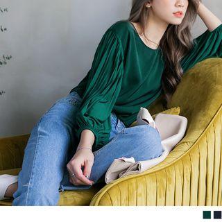 Pleated Puff Sleeve Chiffon Blouse