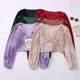 Deep V-neck Velvet Crop Top In 6 Colors